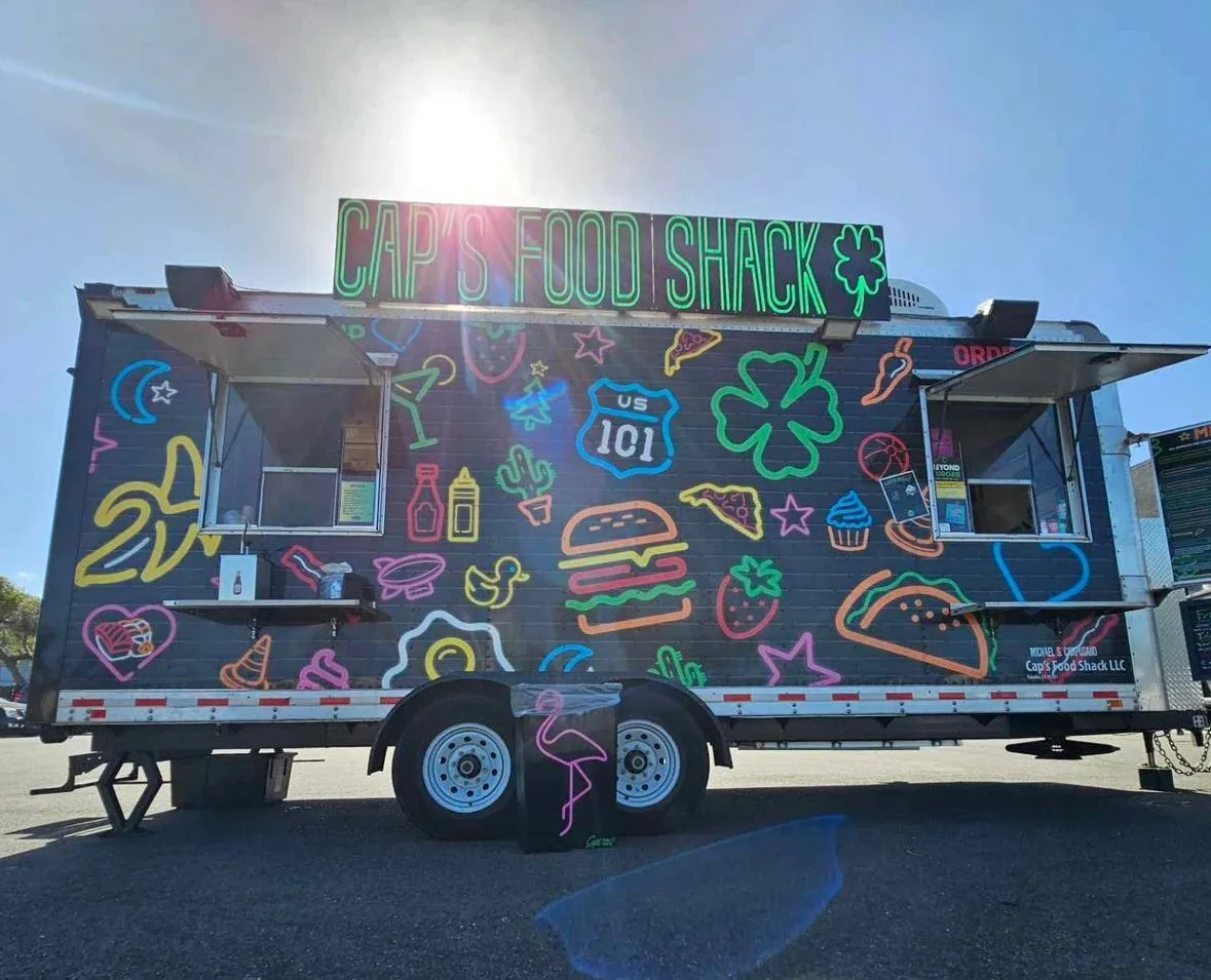 Caps Food Shack food truck at the Kreations Auto Body Fortuna shop